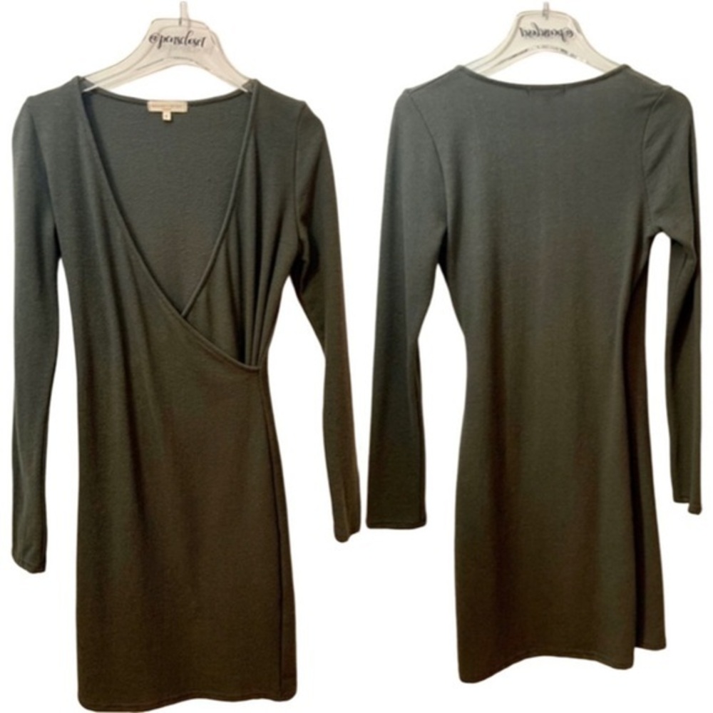 Wasabi+Mint Olive Green Dress Long Sleeve Knit Bodycon Mini Dress